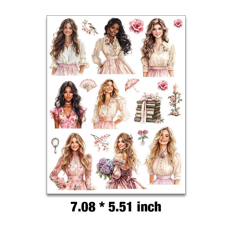 Pink Spring Girl Embossed sticker 1 Pcs