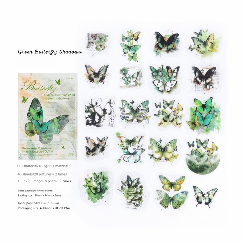 Butterfly PET sticker -40Pcs each pack