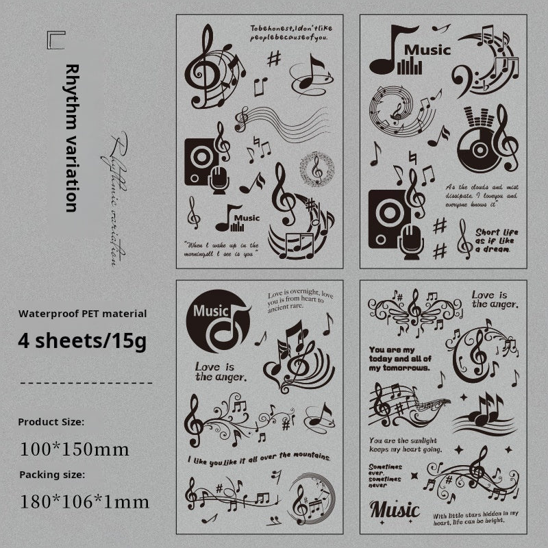 Music note PET Sticker -4Pcs each pack