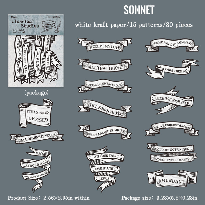 Banner with quotes from famous works Solid sticker -30Pcs each pack
