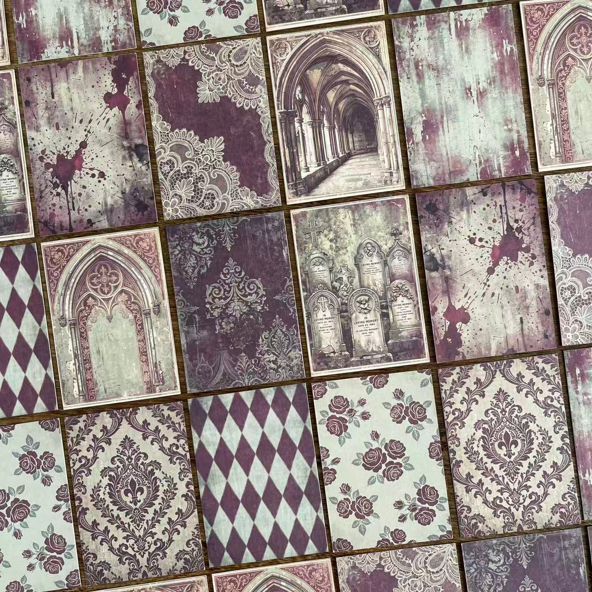 Gothic Romance ATC Cards, Victorian Damask & Cathedral Arch Ephemera, ATC Cards 1 pack 10pcs 2.5x3.5 inch