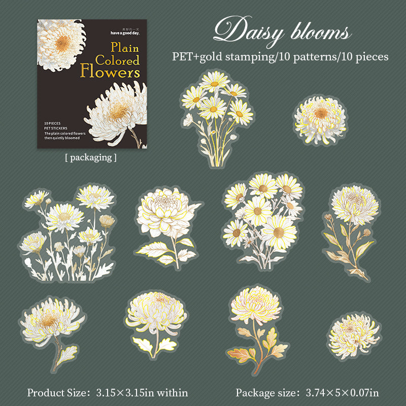 Plain flowers PET sticker -10Pcs each pack