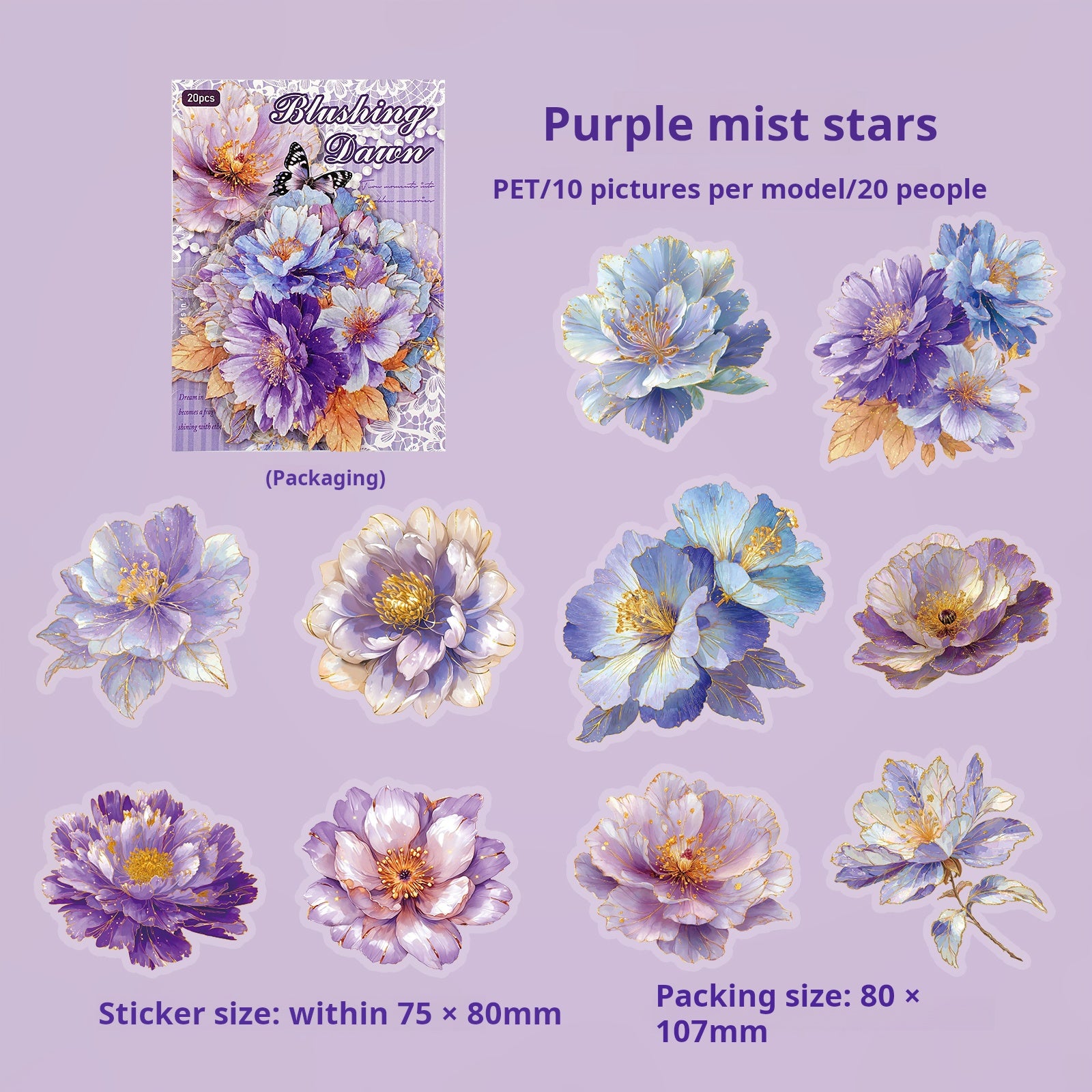 Gilded Floral Language PET sticker -20Pcs each pack