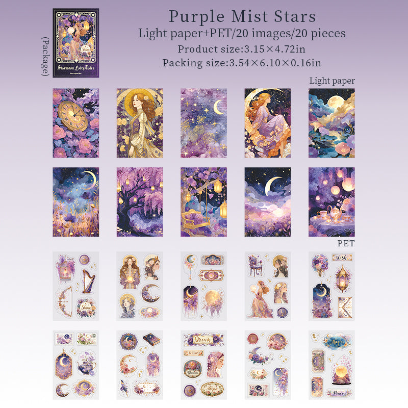 Star Moon fairy tales Light paper & PET sticker Book -20Pcs each pack