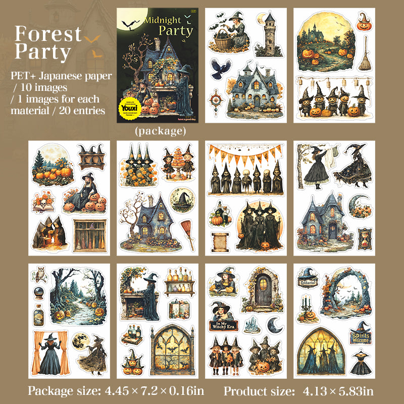 Midnight party PET & Washi sticker book -20Pcs each pack