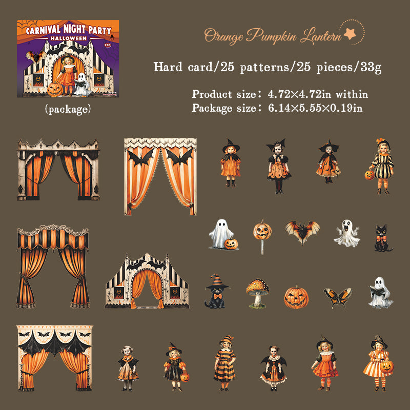 Halloween Carnival Night Party cardstock sticker -25Pcs each pack
