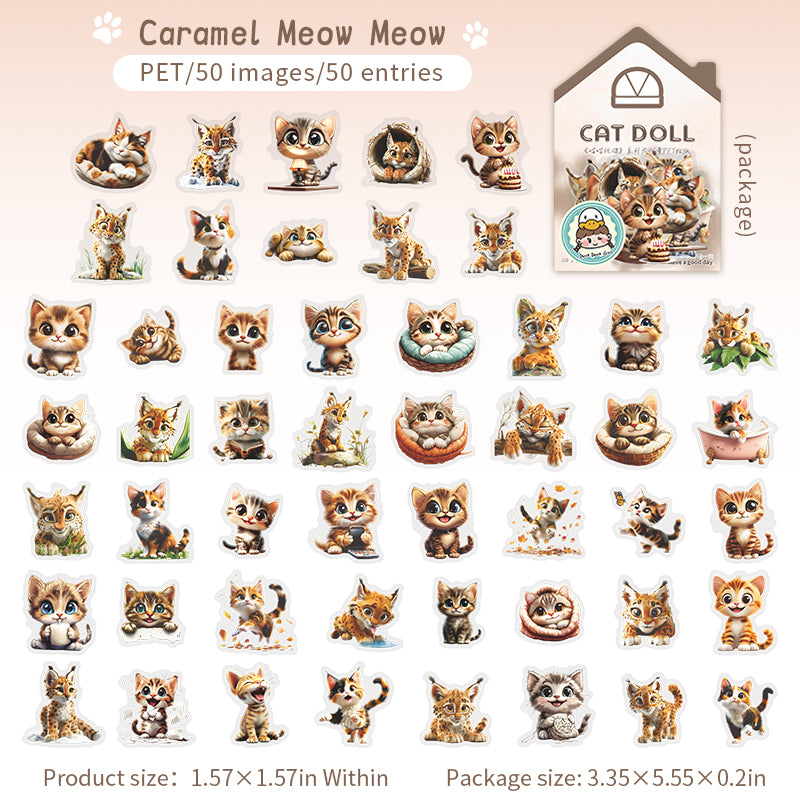 0722 Cat Doll PET sticker -50Pcs each pack
