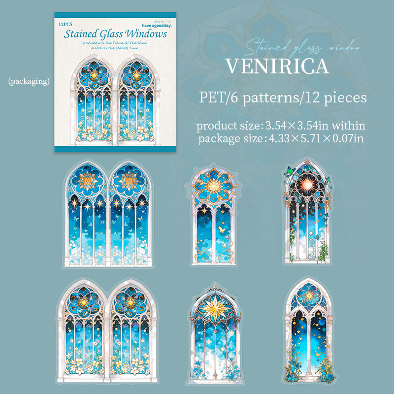 Stained Glass Windows PET Stickers -12Pcs each pack