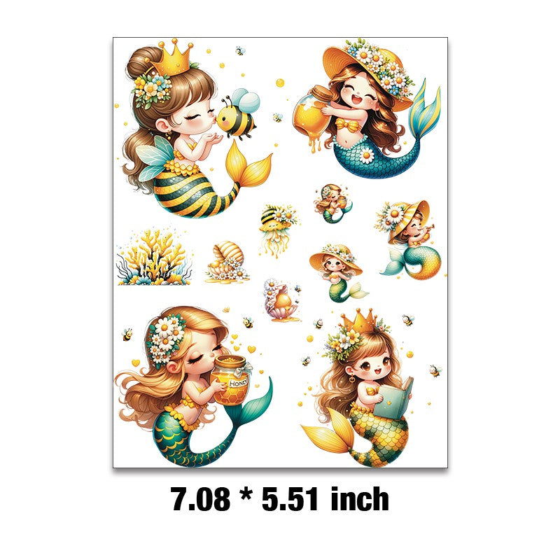 Bee mermaid collection Embossed sticker 1 Pcs