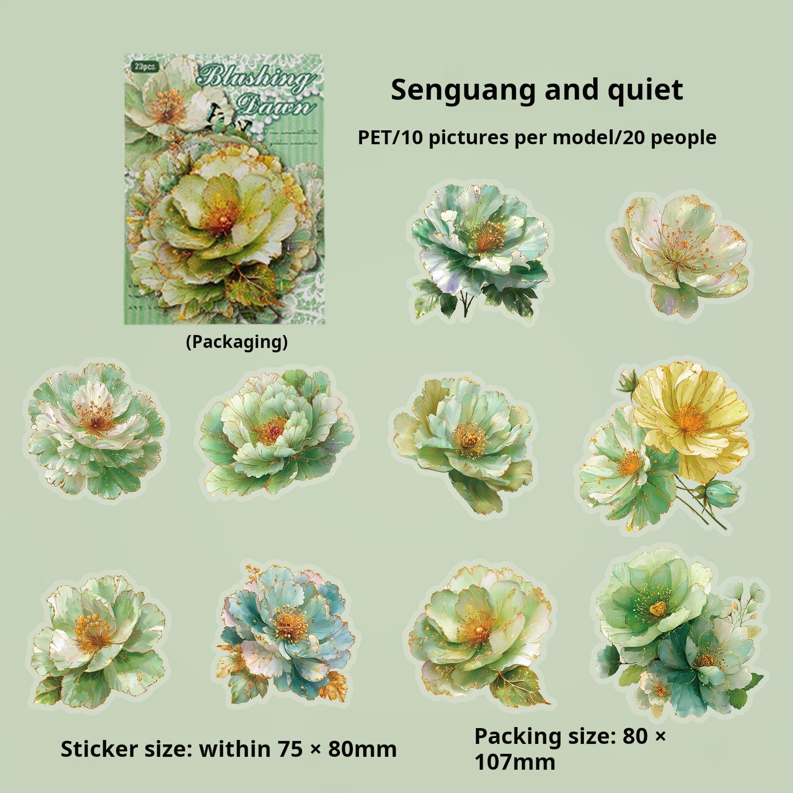Gilded Floral Language PET sticker -20Pcs each pack