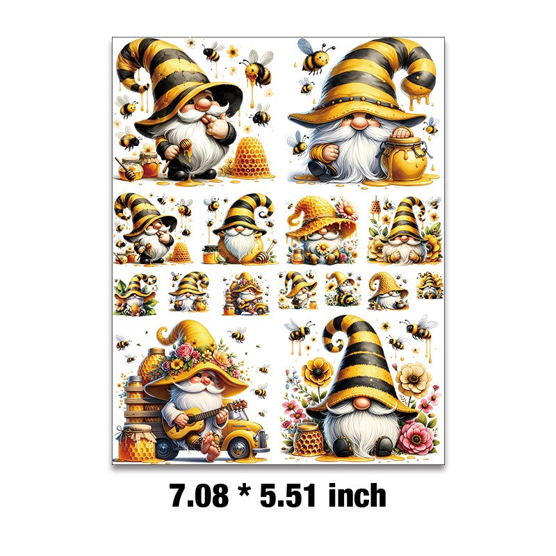 E-105- Bee gnome Embossed sticker 1 Pcs