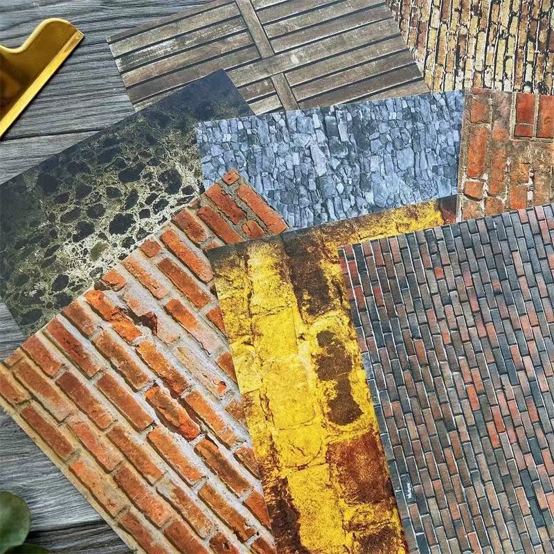 0618 Mottled wall brick slabs background sticker -8Pcs each pack