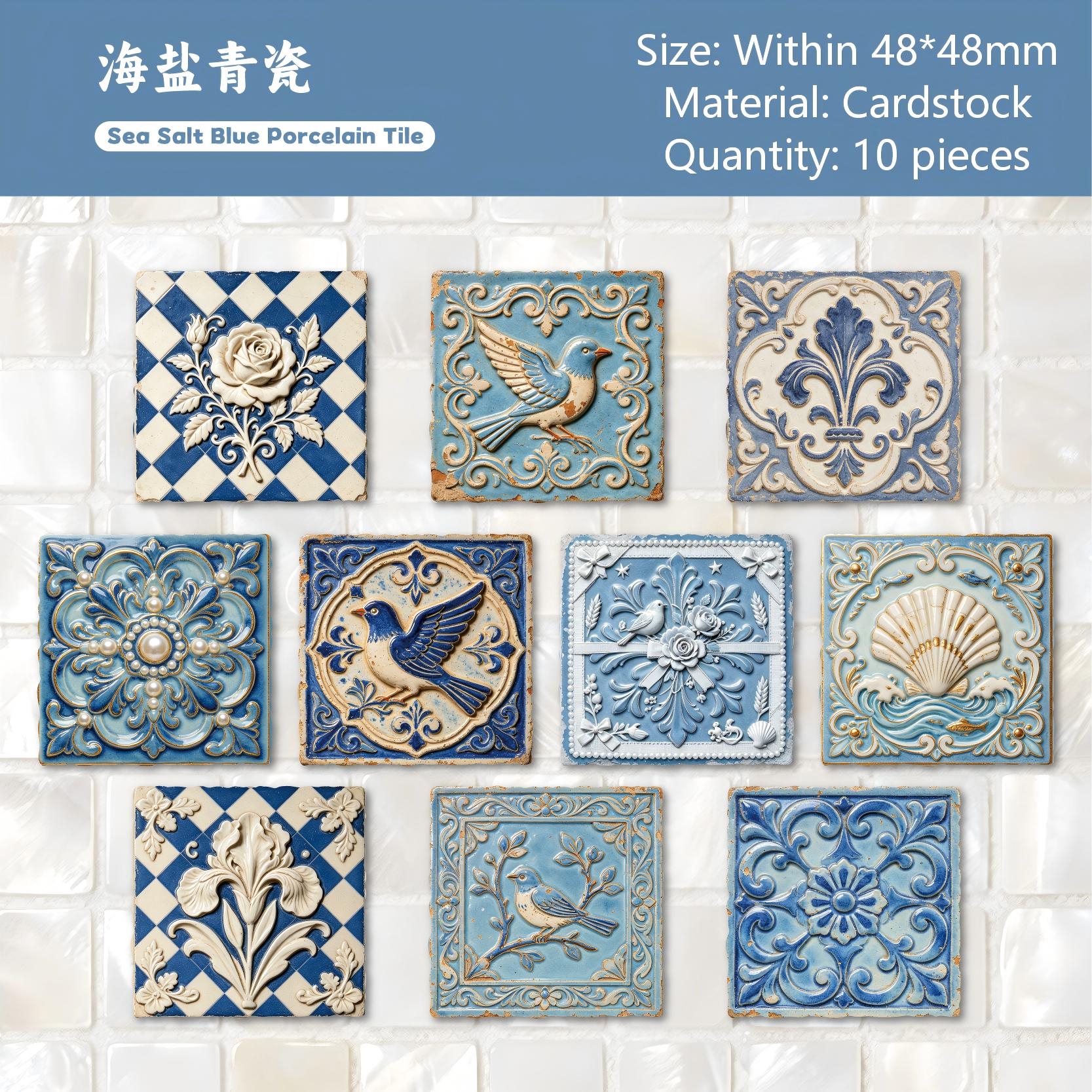 Vintage Embossed Tile Cardstock Stickers -10Pcs each pack
