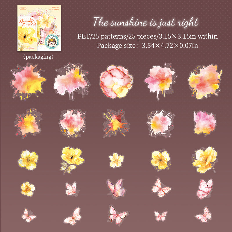 Butterfly Dreams in Flowers PET Sticker -25Pcs each pack