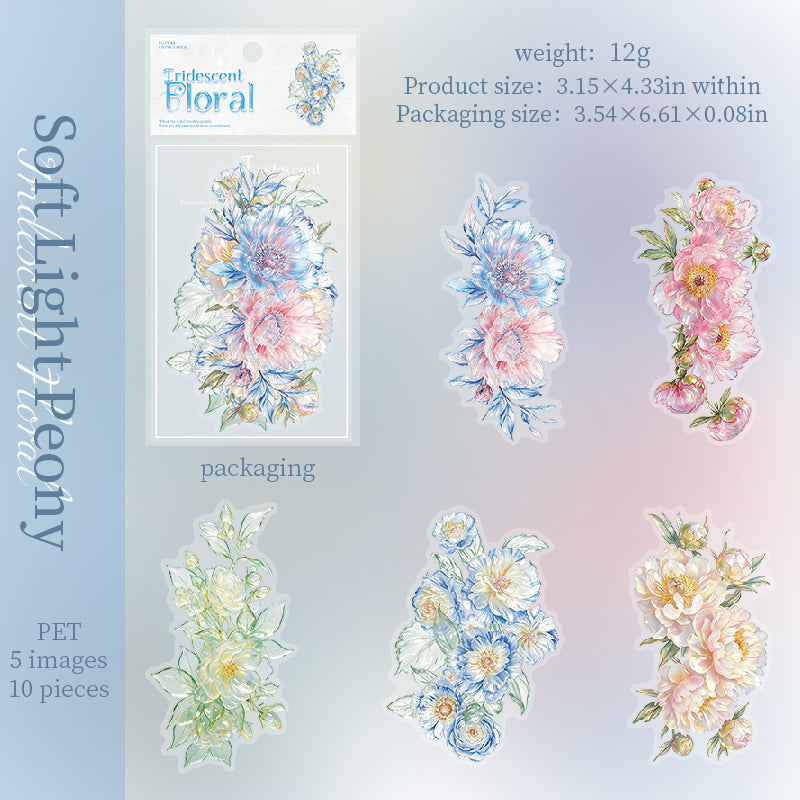 Iridescent Floral PET Stickers -10Pcs each pack