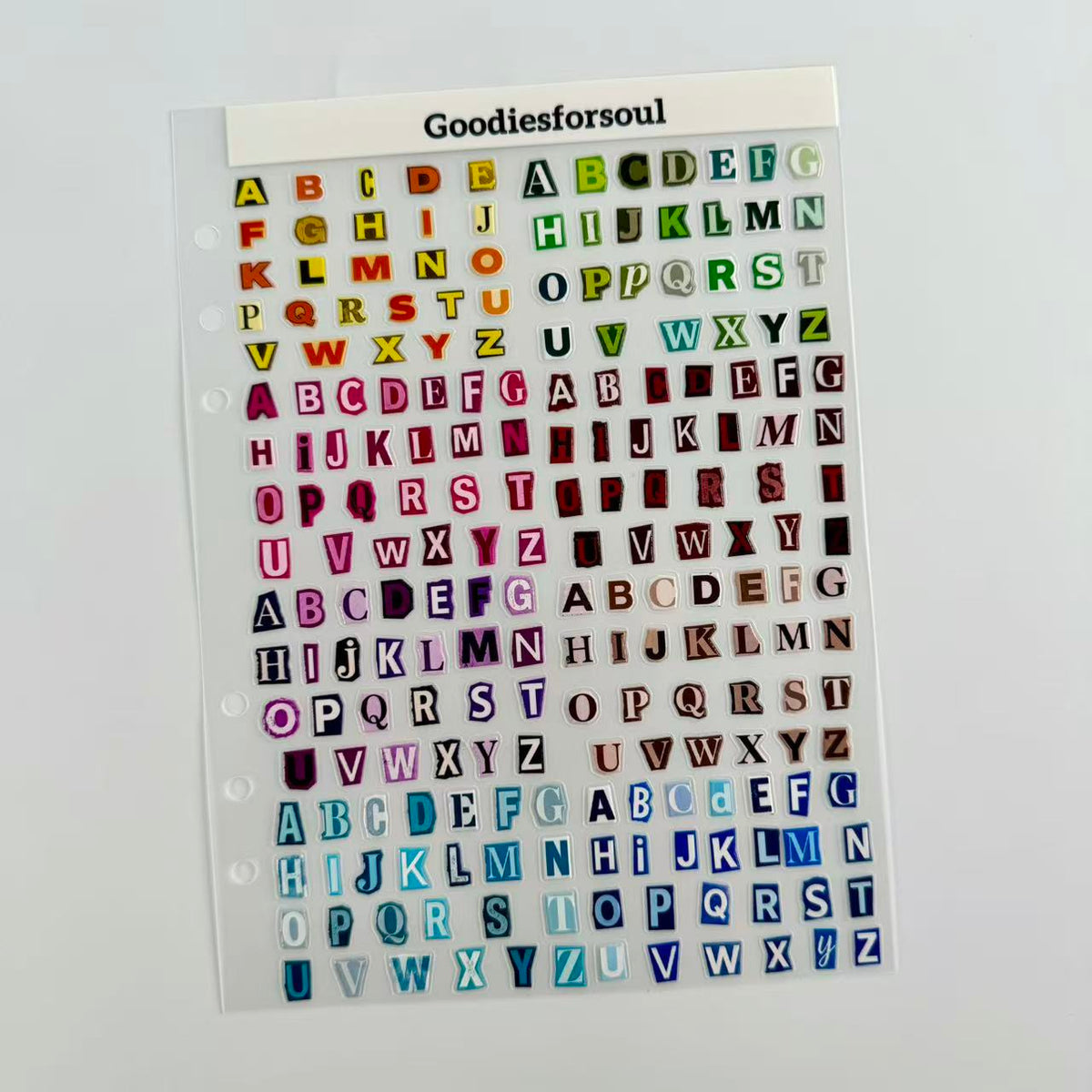 Full colorful upper & lowercase letters PET sticker sheet