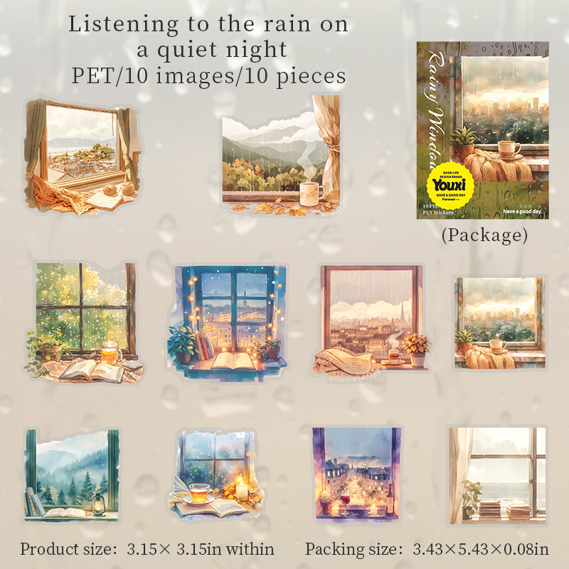 Rainy day outside the window PET sticker -10Pcs each pack