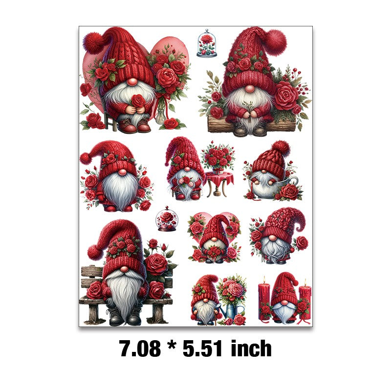 E-62- Valentine's Day Gnome Embossed sticker 1 Pcs