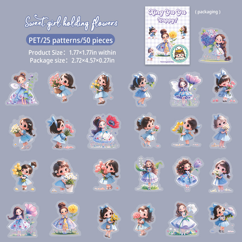Cute girl PET Sticker -50Pcs each pack