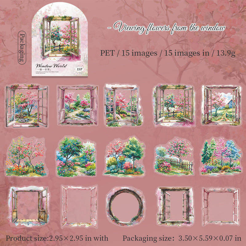 Scenery outside the window PET Sticker -15Pcs each pack