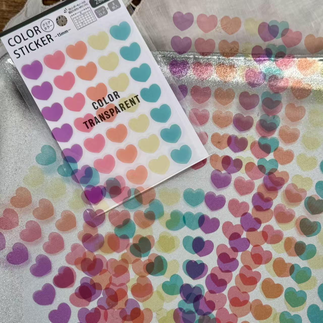 Colorful Heart PET Stickers -35Pcs each pack