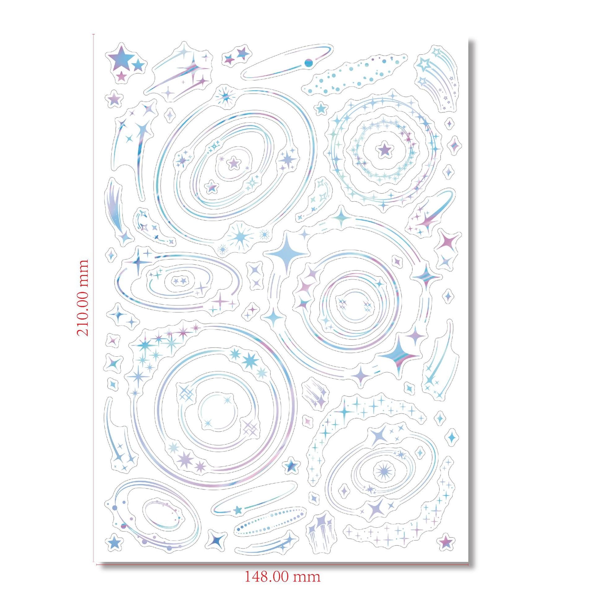 Gold & Silver Foil Star & Moon Holographic Die-Cut Stickers, 1 sheet