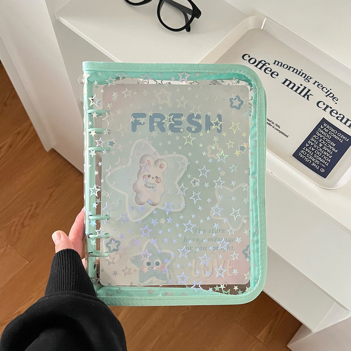 A5 Glitter Stars clear binder with Zipper *not contain insert pages
