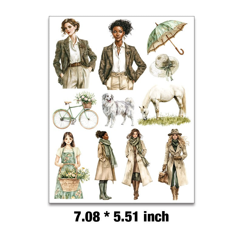 English Countryside Girl Embossed sticker 1 Pcs