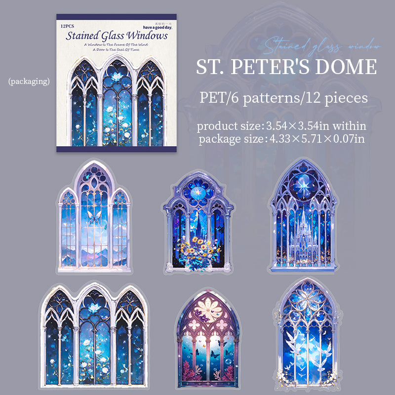 Stained Glass Windows PET Stickers -12Pcs each pack