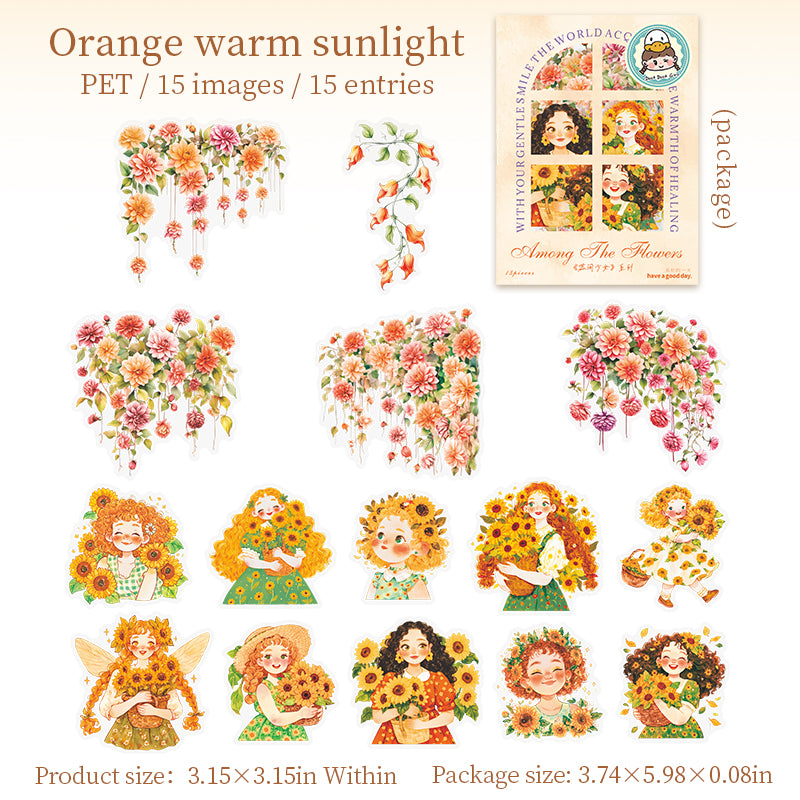 0630 Flowers and girls PET sticker -15Pcs each pack