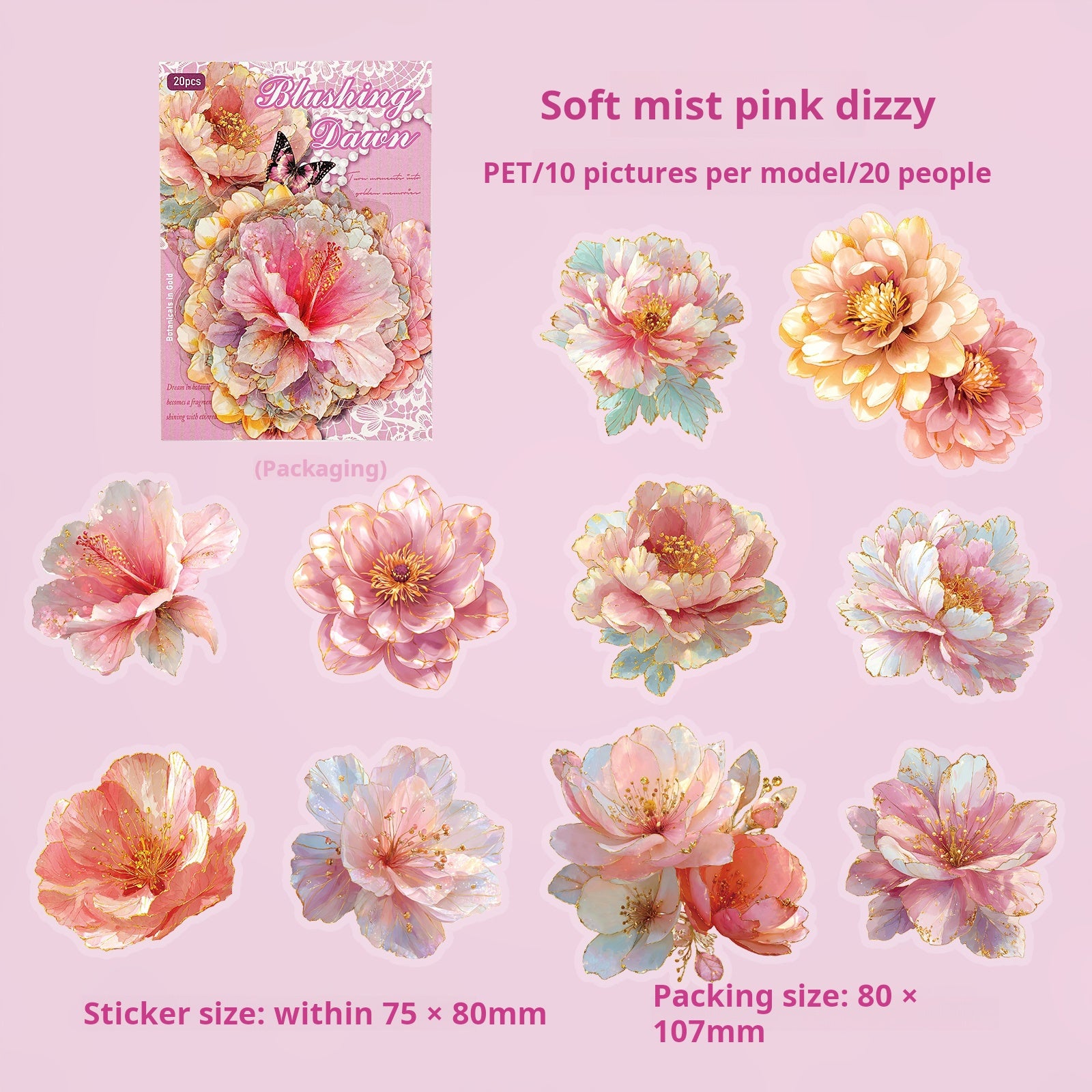 Gilded Floral Language PET sticker -20Pcs each pack