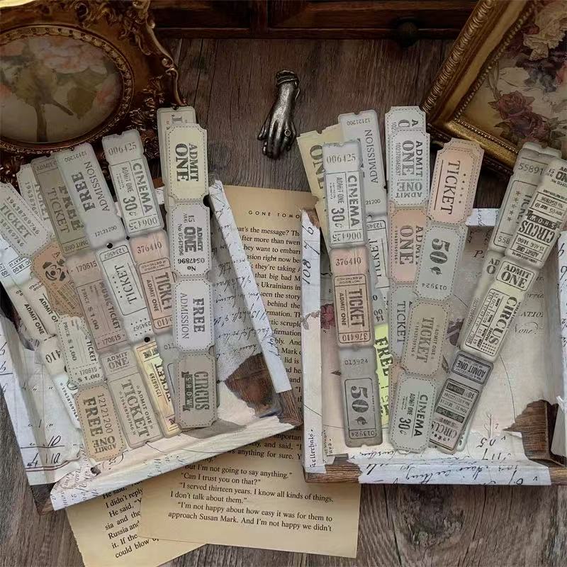 Vintage Long Ticket Strips solid Stickers -22Pcs each pack