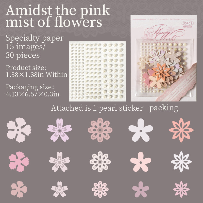 Flowers and pearls die cut Mixed pack -30Pcs each pack