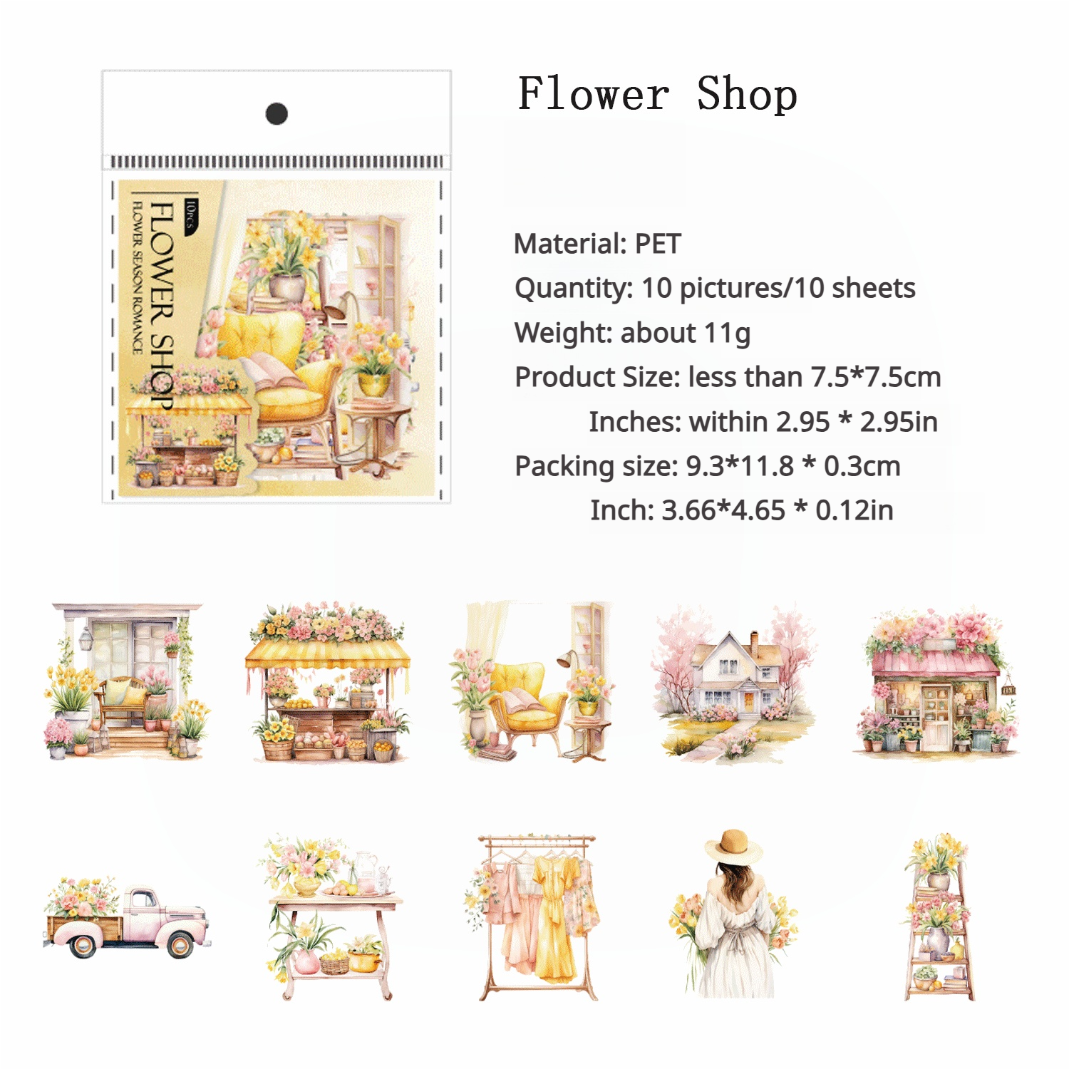 0401 Flower season romance Series PET Sticker -10Pcs each pack