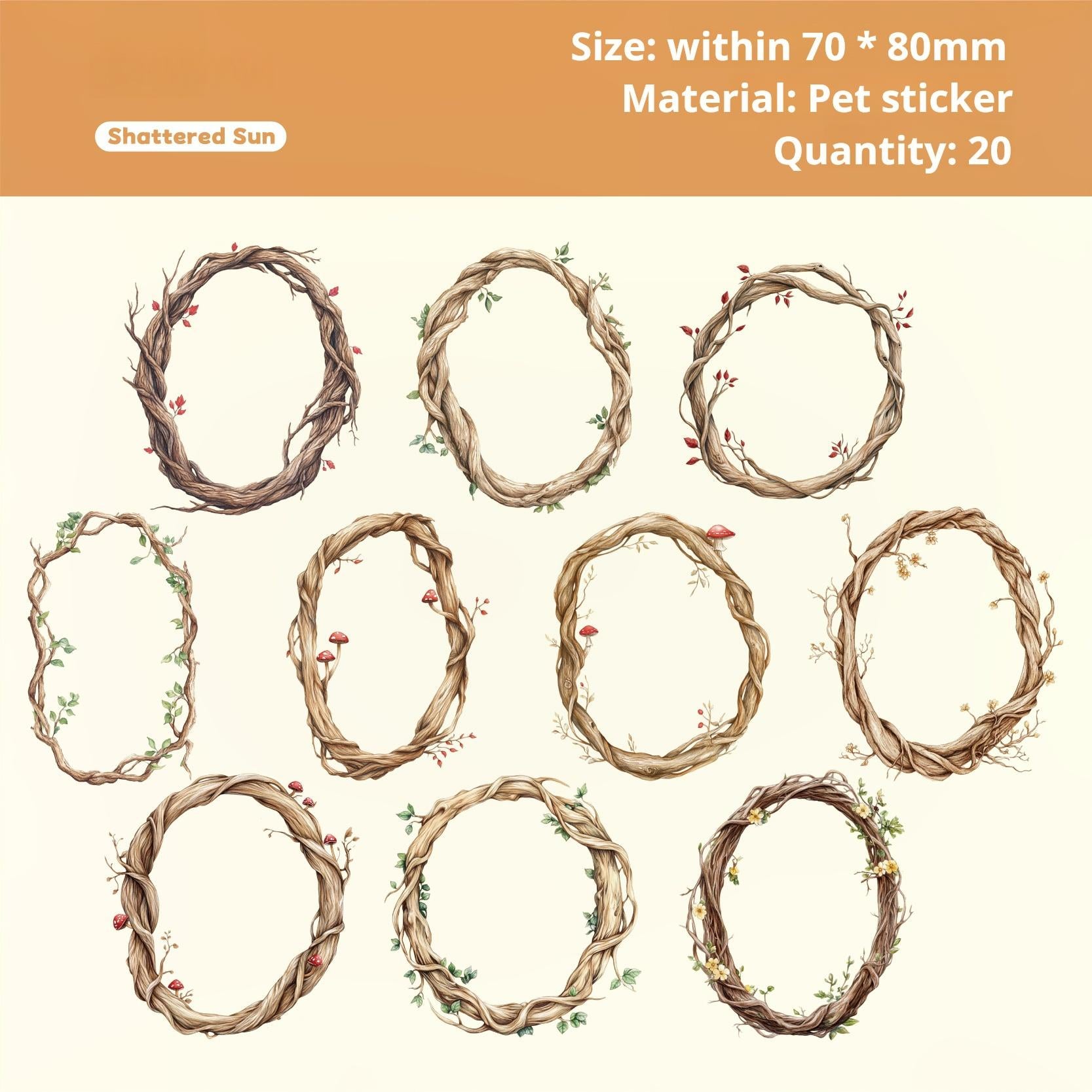 Tree vine circle PET Sticker -20Pcs each pack