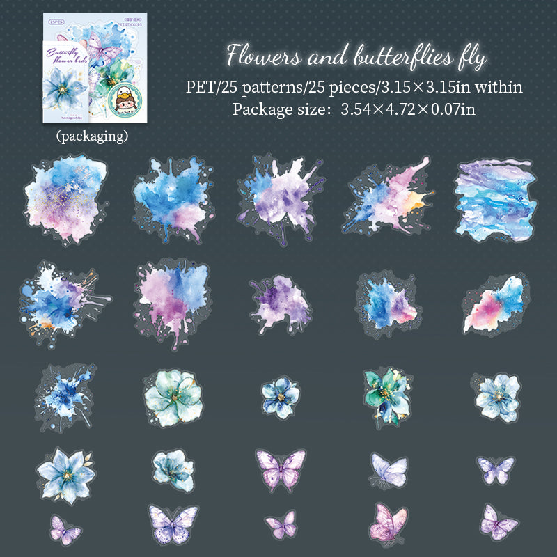 Butterfly Dreams in Flowers PET Sticker -25Pcs each pack