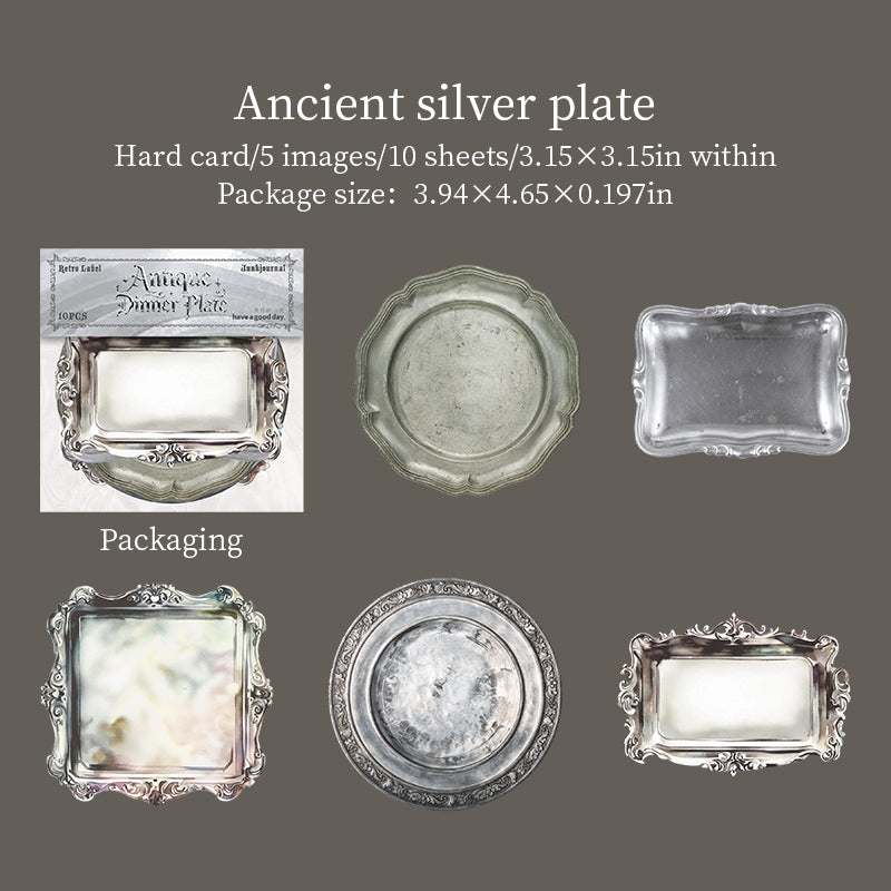 Antique dinner plate cardstock sticker -10Pcs each pack