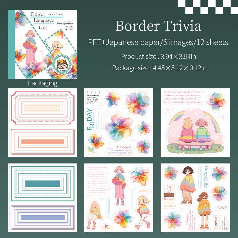 0522 Flower language girl PET & Washi Sticker book -12Pcs each pack