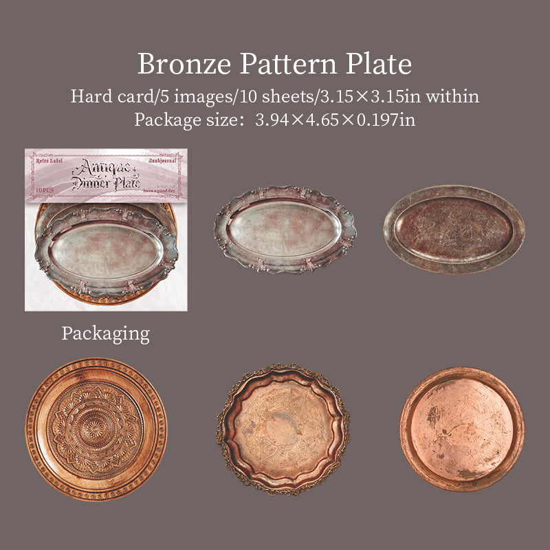 Antique dinner plate cardstock sticker -10Pcs each pack