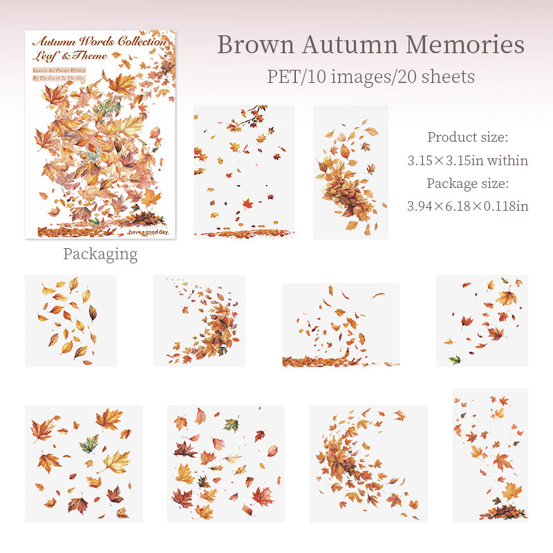 0916 Autumn maple leaves PET Sticker -20Pcs each pack