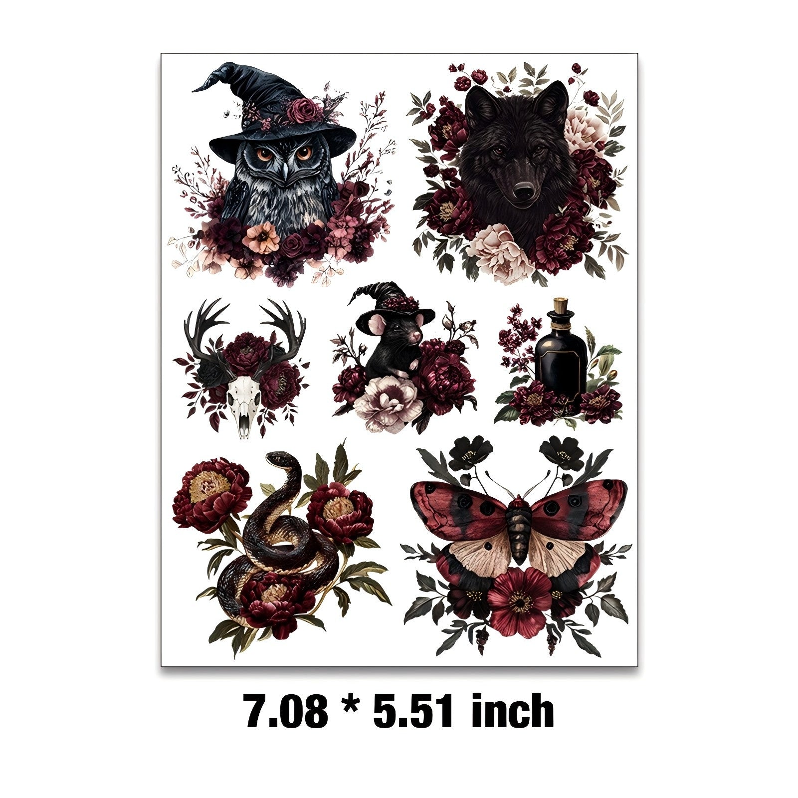 E-21- Burgundy red animals collection Embossed sticker 1 Pcs