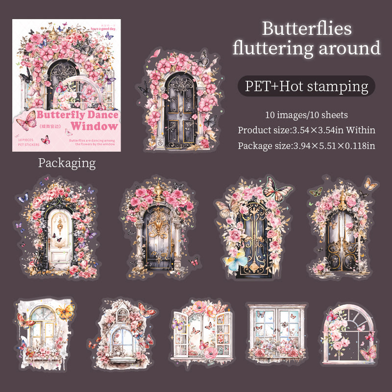 Butterfly by the window PET Sticker -10Pcs each pack