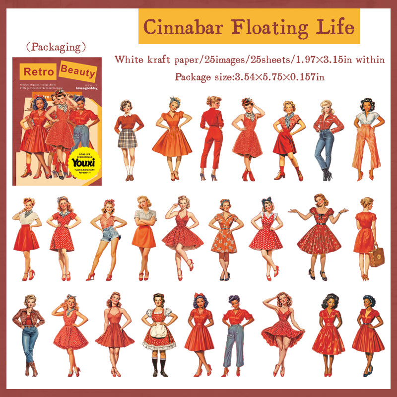 0722 Vintage girls Solid sticker -25Pcs each pack