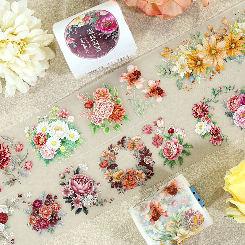 Warm-Toned Floral Paintings PET Tape (4cm x 2m)