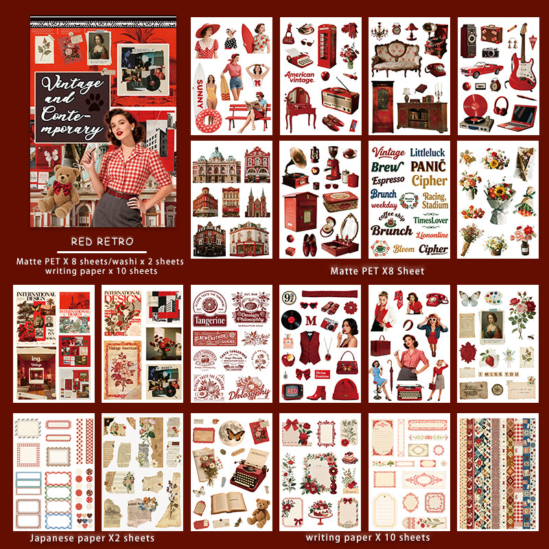 Vintage Red sticker book contents overview