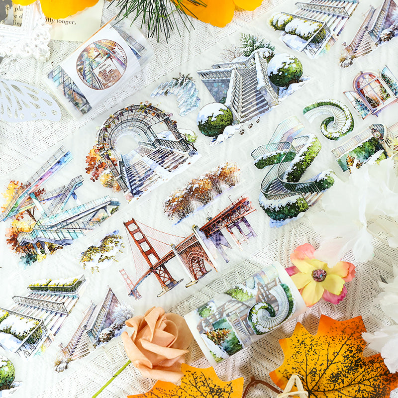 Frosted Leaves on the long staircase PET Tape (7cm x 2m)