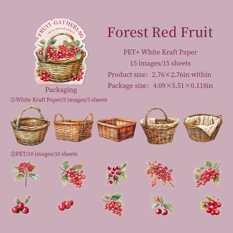 Picking fruits PET & Solid Sticker -15Pcs each pack
