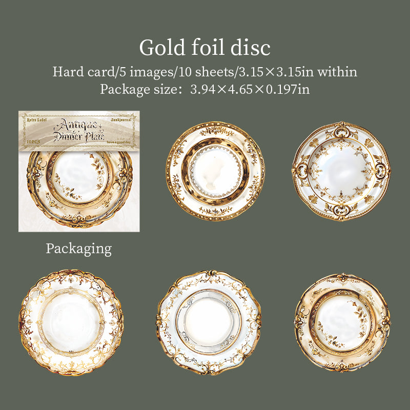 Antique dinner plate cardstock sticker -10Pcs each pack