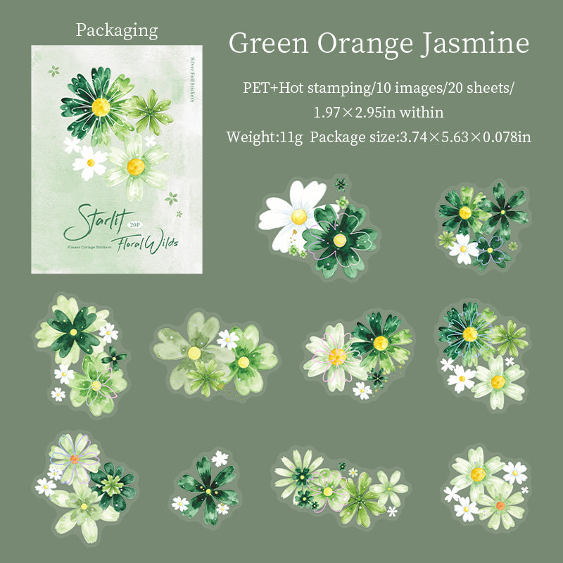 Starry Flower Wilds PET Stickers -20Pcs each pack