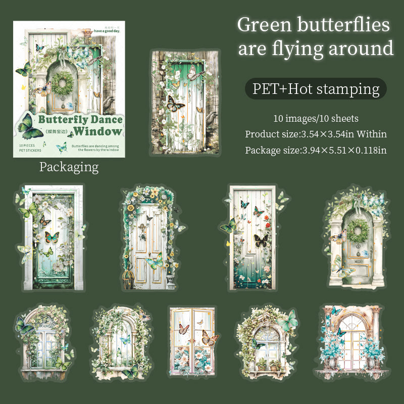 Butterfly by the window PET Sticker -10Pcs each pack